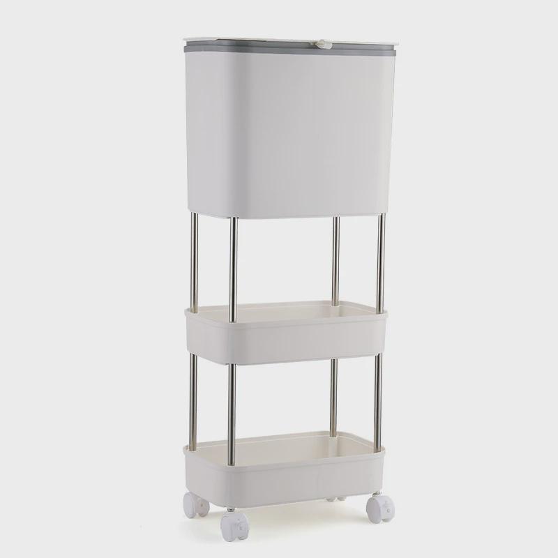 厨房垃圾桶干湿分离落地夹缝带盖滑轮分类桶多功能带置物架垃圾桶