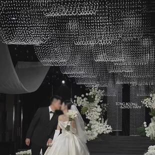 新款 饰珠链婚礼堂菠萝珠帘子成品 婚庆道具水晶波浪珠串珠帘吊顶装