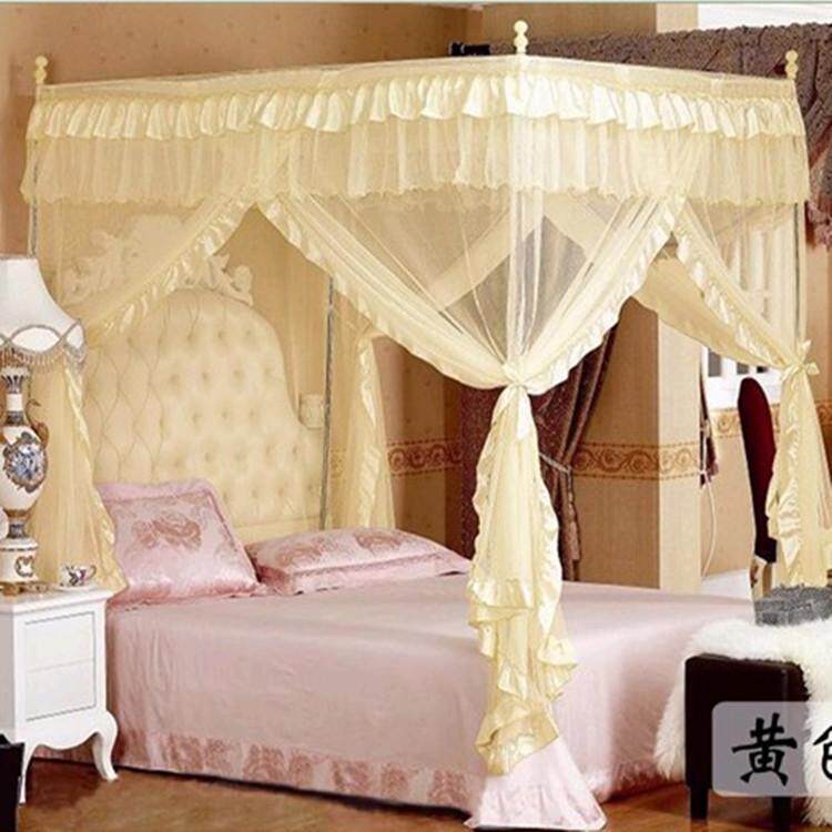 绸缎宫廷加粗加高不锈钢管落地蚊帐三开门蚊帐1.5m1.8米2.0