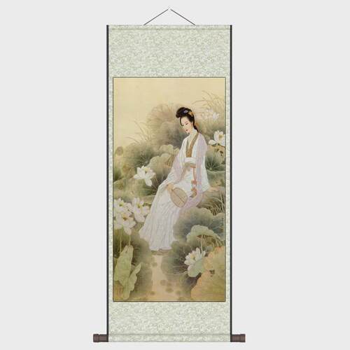 56n仿古卷轴丝绸丝绸壁画定制国画卷轴画仕女读书学院办公室装饰