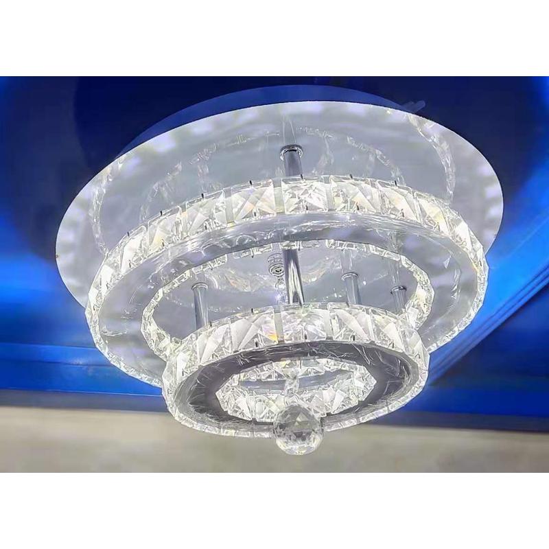 不锈钢圆形过道灯led简约水晶吸顶灯现代走廊玄关灯入户灯饰