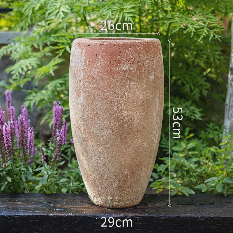 水泥花盆大号圆形装饰花器摆件落地仿古粗红陶花园庭院绿植盆