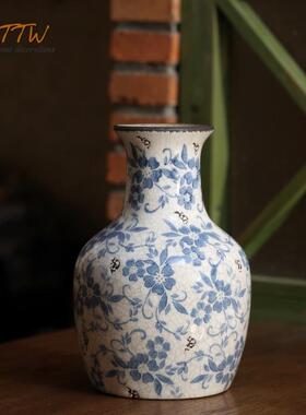 复古中式装饰摆件裂纹陶瓷青花瓷花器冰艺术水培摆件