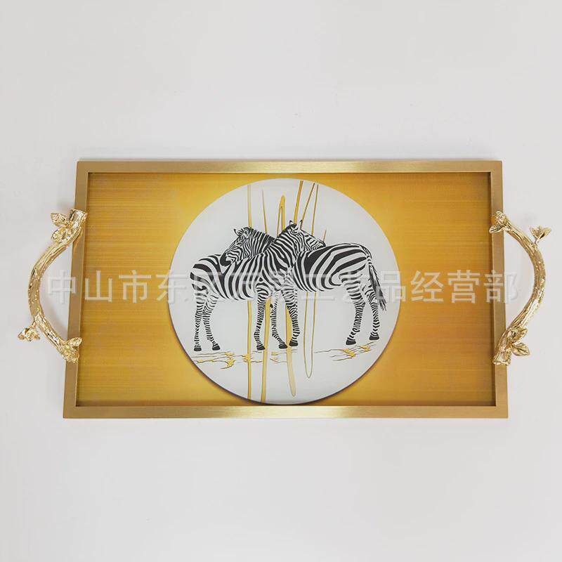 轻奢简约桌面收纳托盘高档橙色玻璃茶盘客厅茶几餐桌样板房装饰品