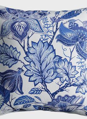 85nib9b法式美式中式复古抱枕夏季蓝色几何民民族风扎染印花靠垫