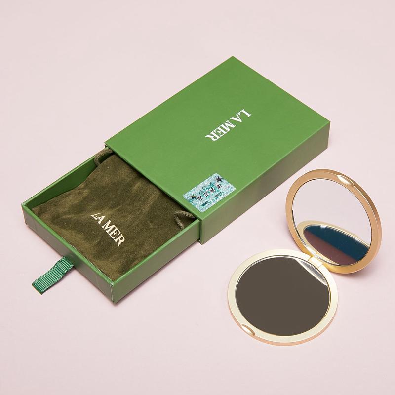 工厂鎏金化妆镜哑光耐磨锌合金双面色手提可爱小巧送