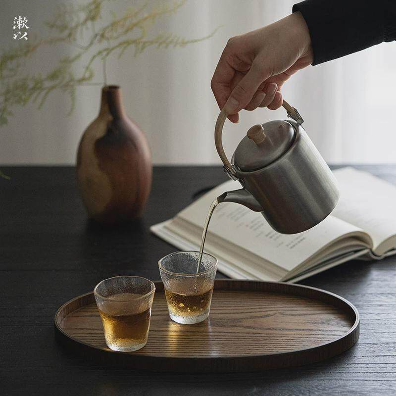 日式复古木质茶盘木盘甜品盘点心盘早餐盘圆形椭圆形盘子小号大号