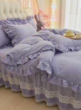 61K3高克重四件套公主风蕾丝床裙三件套宿舍被套水洗棉被罩洛卡棉