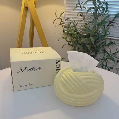 北欧轻奢创意不规则绳结纸巾盒客厅茶几餐桌装饰陶瓷抽纸盒摆件