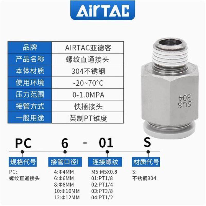 亚德接头pc系列不锈钢客