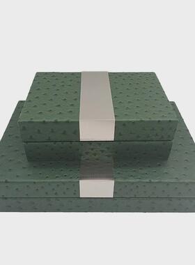 新中式简约绒布皮质高档会所摆件酒店家居衣帽间收纳盒样板间盒子