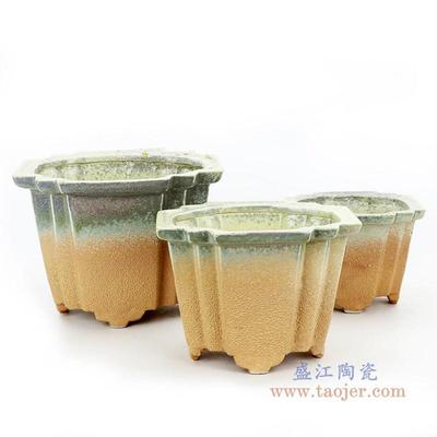 景德镇八角花盆大号陶瓷青花花卉植物复古仿古黑釉窑变花盆送托盘