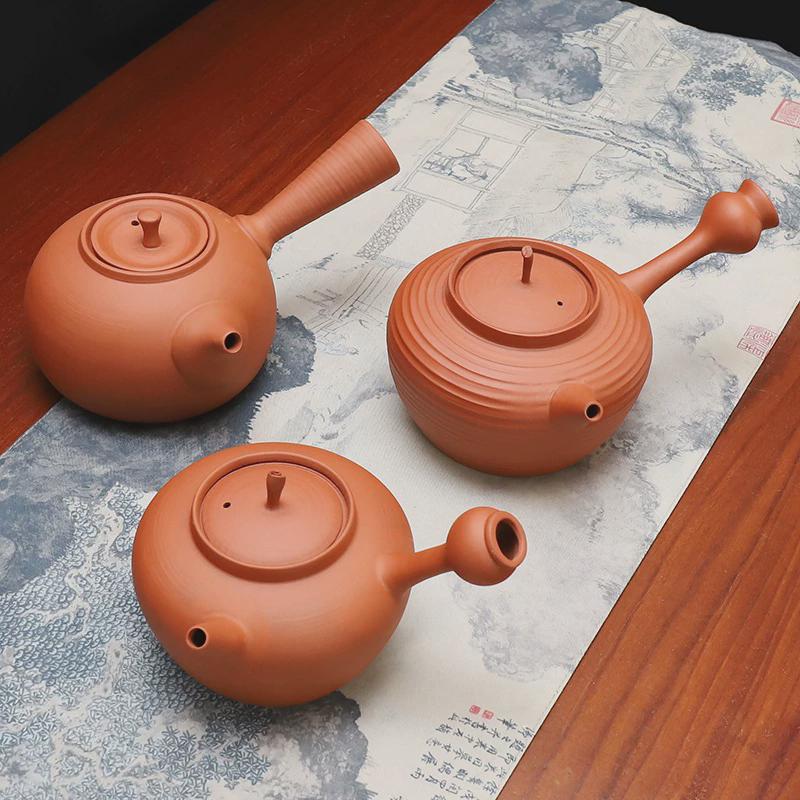潮州薄胎红泥砂銚复古工夫茶烧水壶红泥壶手工手拉壶陶壶炭炉煮茶