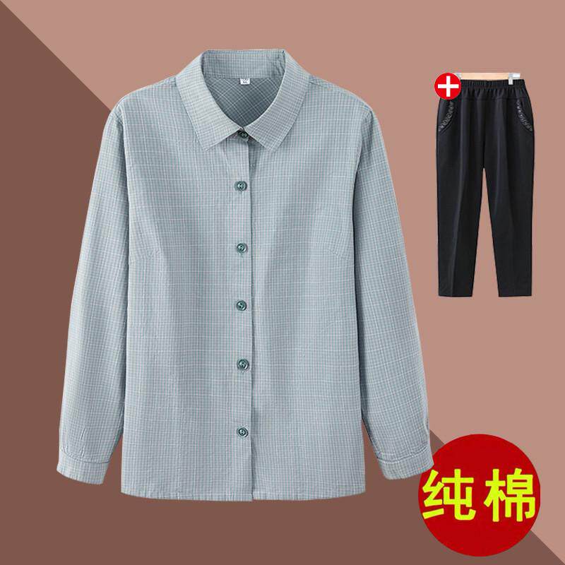 老年人春装衬衫60岁太太薄款宽松长袖衬衣奶奶夏季纯棉妈妈女