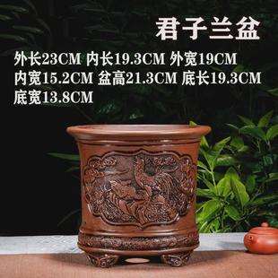 紫砂花盆陶瓷金弹子形仿古浮雕君子兰花盆景盆榕树梅花六方专用盆