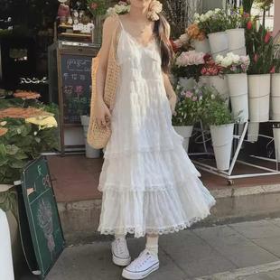 68小众高货甜美减龄白色法式 度假风小个子宽松 吊带连衣裙女装 夏季