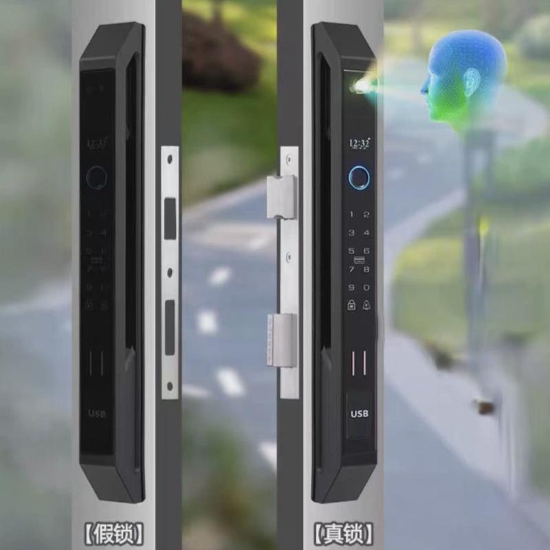 3d人脸全自动断桥铝合金门指纹密码锁门移门推拉门电子锁带框防水