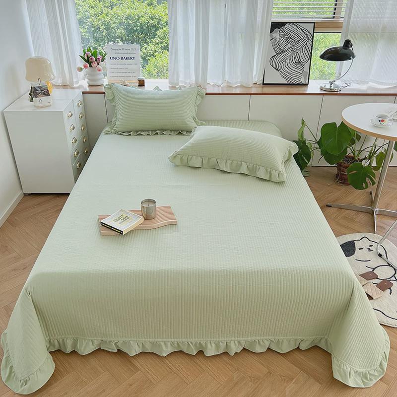 cb#40s棉水洗棉韩版棉荷叶边夹棉绗缝床盖三件套1.5m1.8m床家用床