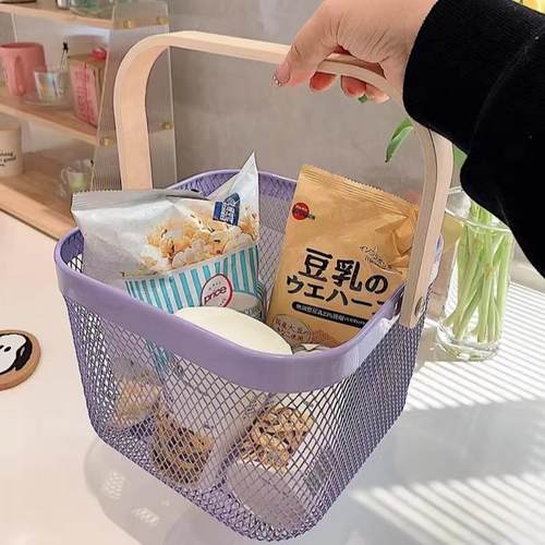 ins风瑞沙托铁艺收纳篮手提桌面家用宿舍水果零食杂物筐储物篮子