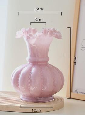 中古芬顿风南瓜玻璃插花花瓶法式复古风插花器手工瓶轻奢家居摆件