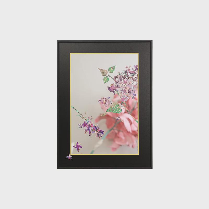 3y新中式百合花卉玄关装饰画客厅装饰抽象感油画彩色中古镜子图片