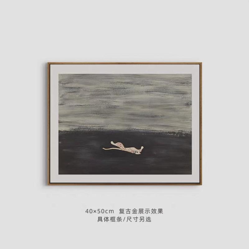常玉小马现代装饰画餐厅客厅挂画中古风画框原木小众高级感艺术画