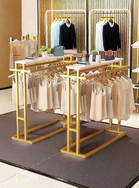 服装店中岛架落地展示架简约男女装童装双排中间货架双杠侧挂衣架
