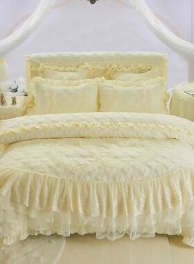 x1aw公主风全夹被套床裙款四件套床上加厚婚庆花边棉床罩纯色四季