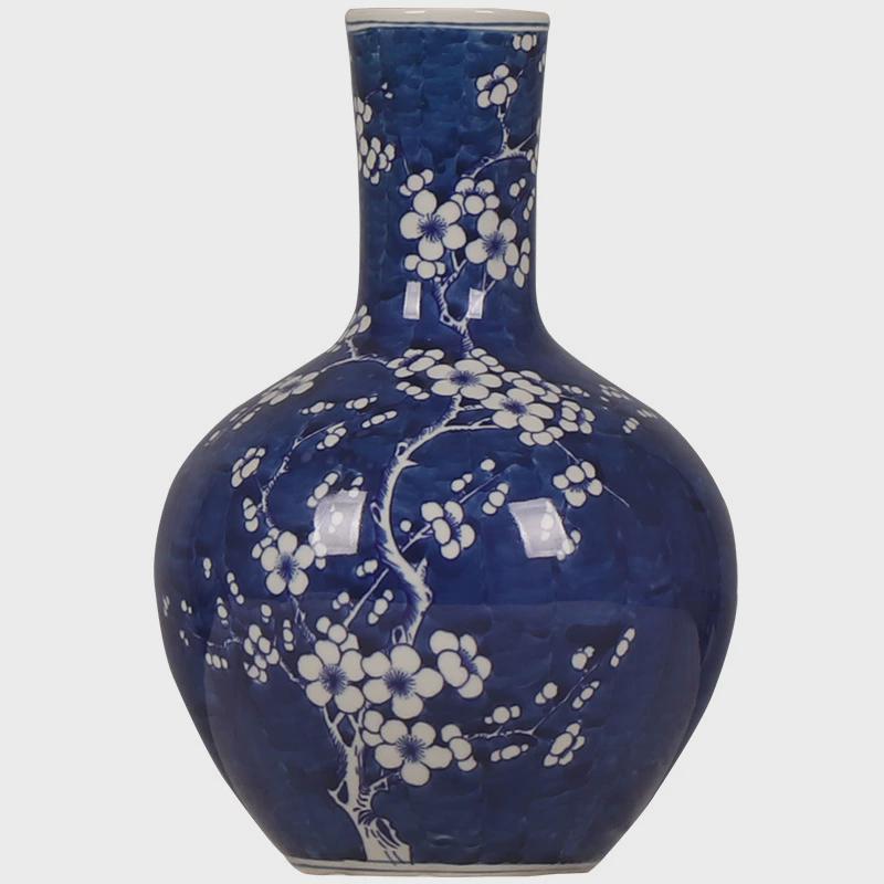 中式青花瓷冰梅汾水陶瓷花瓶客厅创意插花摆件样板房装饰品软装