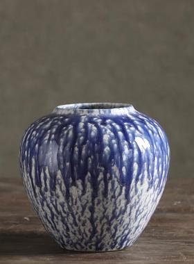 复古陶瓷小花瓶雪花蓝景德镇新中式陶罐青花色颜色釉客厅桌面插花