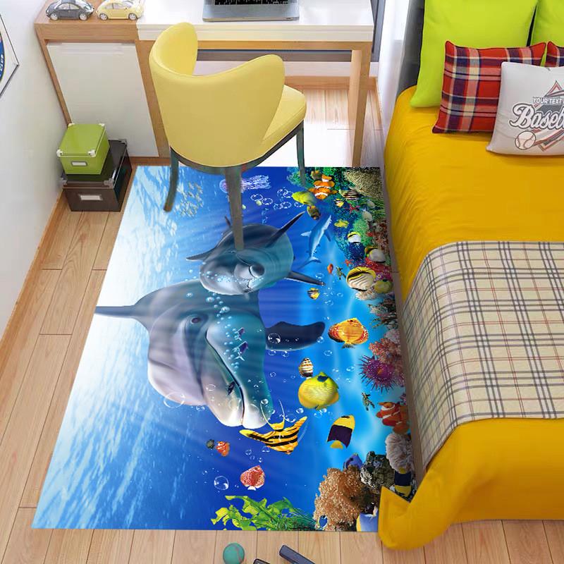 地毯卧室客厅大面积全铺家用涤纶海洋动物可擦洗地垫水泥地面铺满