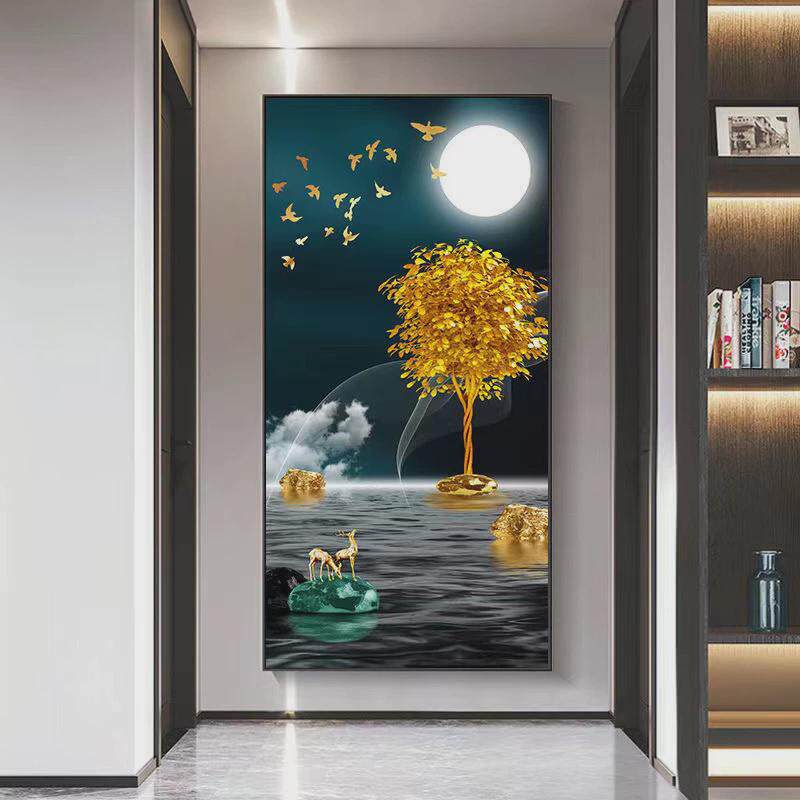 简约玄关装饰画沙发框挂画轻奢走廊过道壁画客厅水晶带背景风景画