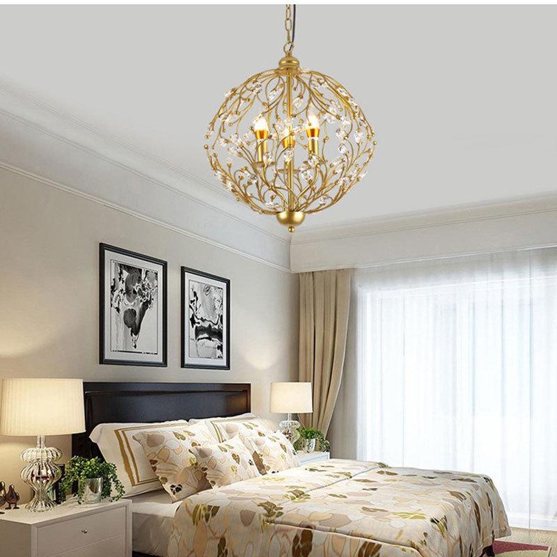 美式金色北欧铁艺吊灯个性水晶灯家用复古圆球餐厅轻奢水晶吊灯