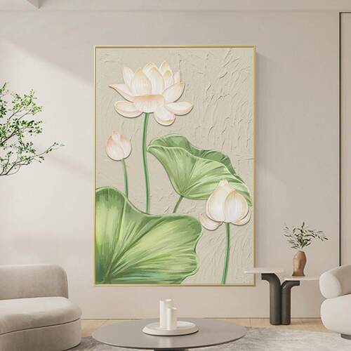 玄关装饰画入户九鱼图玄幻轻奢走廊过道壁挂画新中式荷花进门竖版