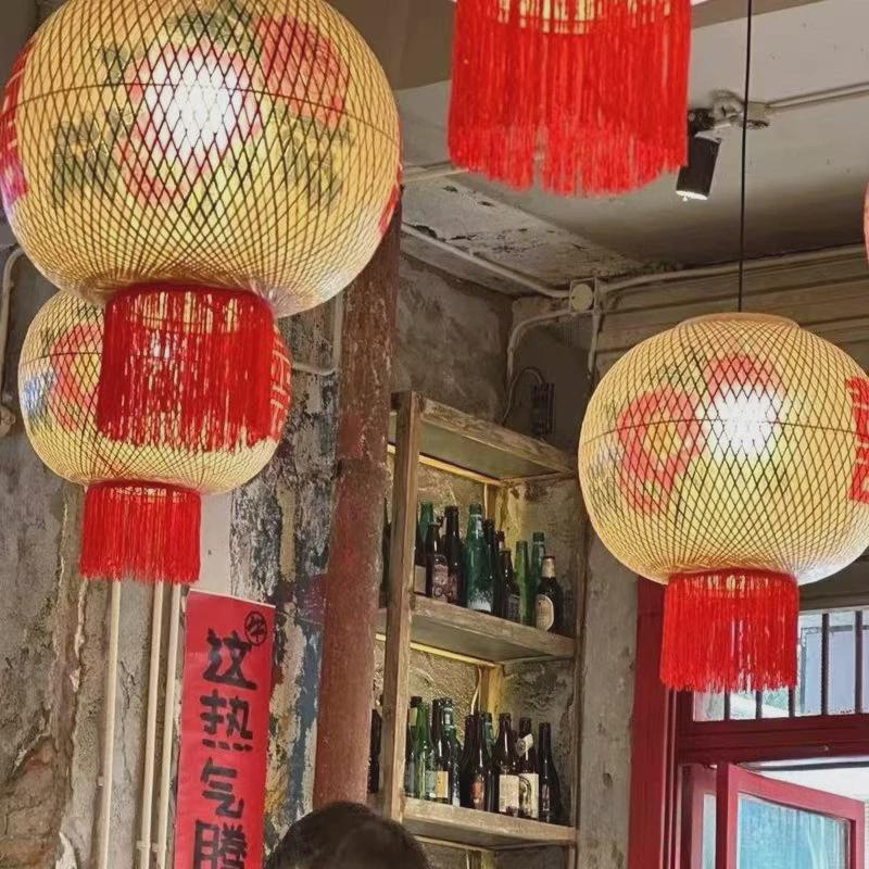 非遗纯手工仿古油纸灯笼火锅店大排档商场新年竹编装饰油纸灯笼