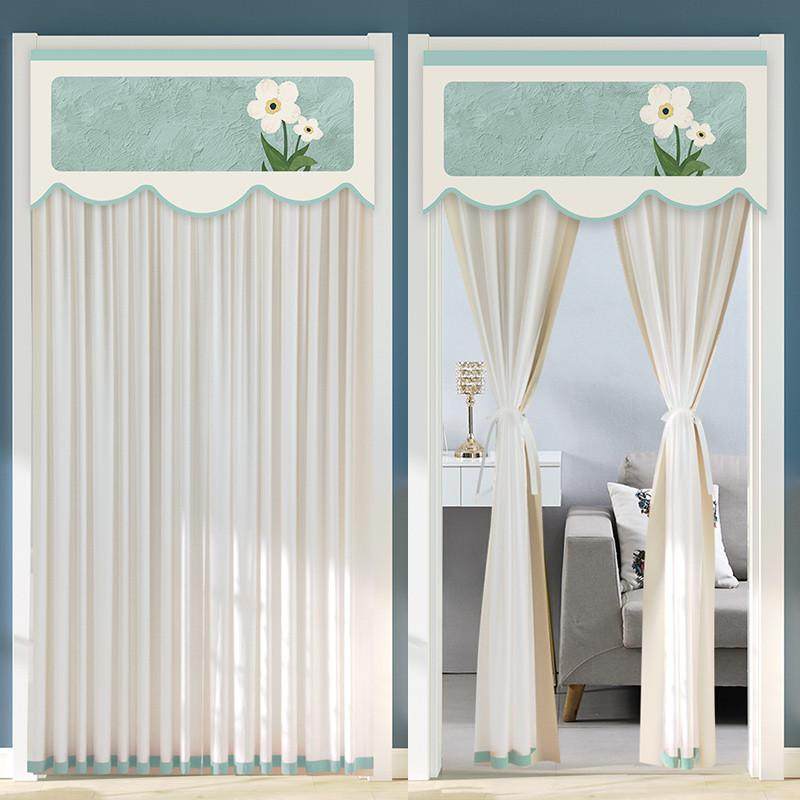 奶油风门帘免打孔防蚊夏季蕾丝网红纱帘布艺家用卧室隔断空调挡风