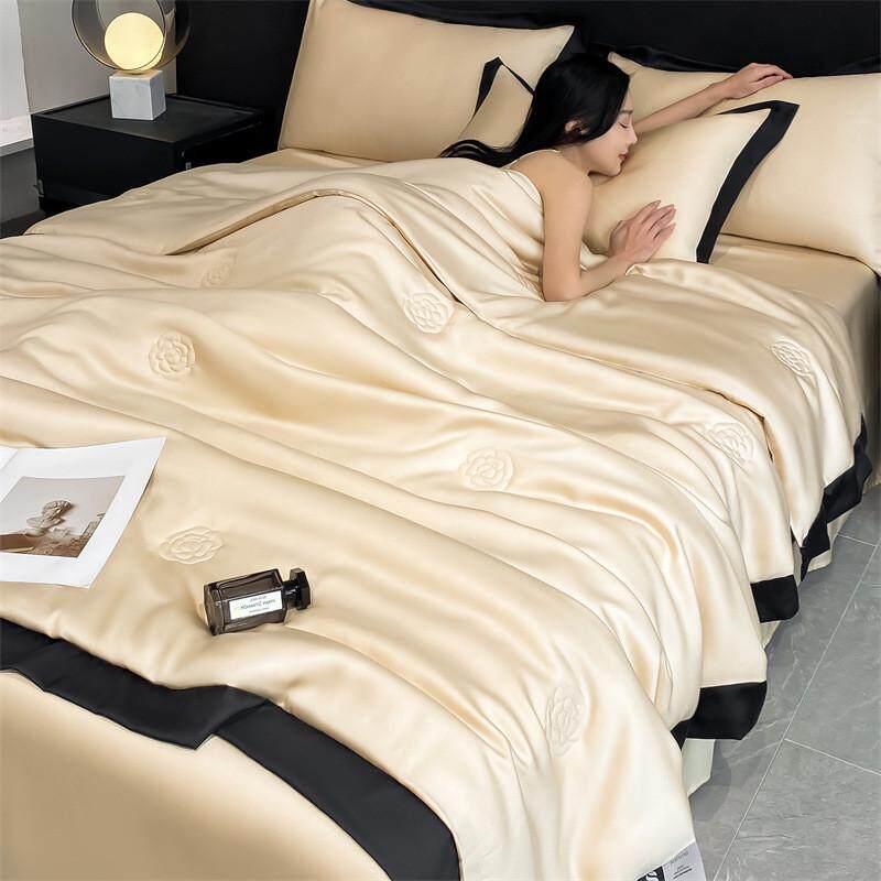 水洗冰丝空调被人单双夏凉被四件套丝滑凉感夏被可机洗薄被子床笠