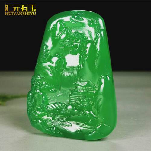天然红玛瑙绿玉髓冰种牌子吊坠山水俏色玉石玉器挂件直播货源批发