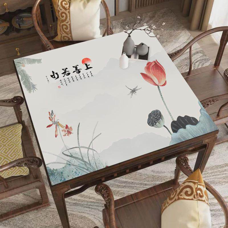 s83v八仙轻奢红木桌布防水防油免洗正方形餐桌台布方形茶几垫中式