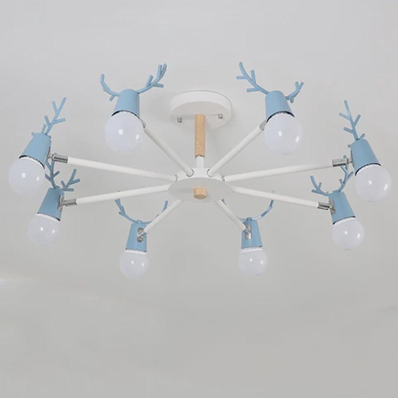 儿童房灯简约现代北欧灯具实木书房创意餐厅客厅灯鹿角吸顶卧室灯
