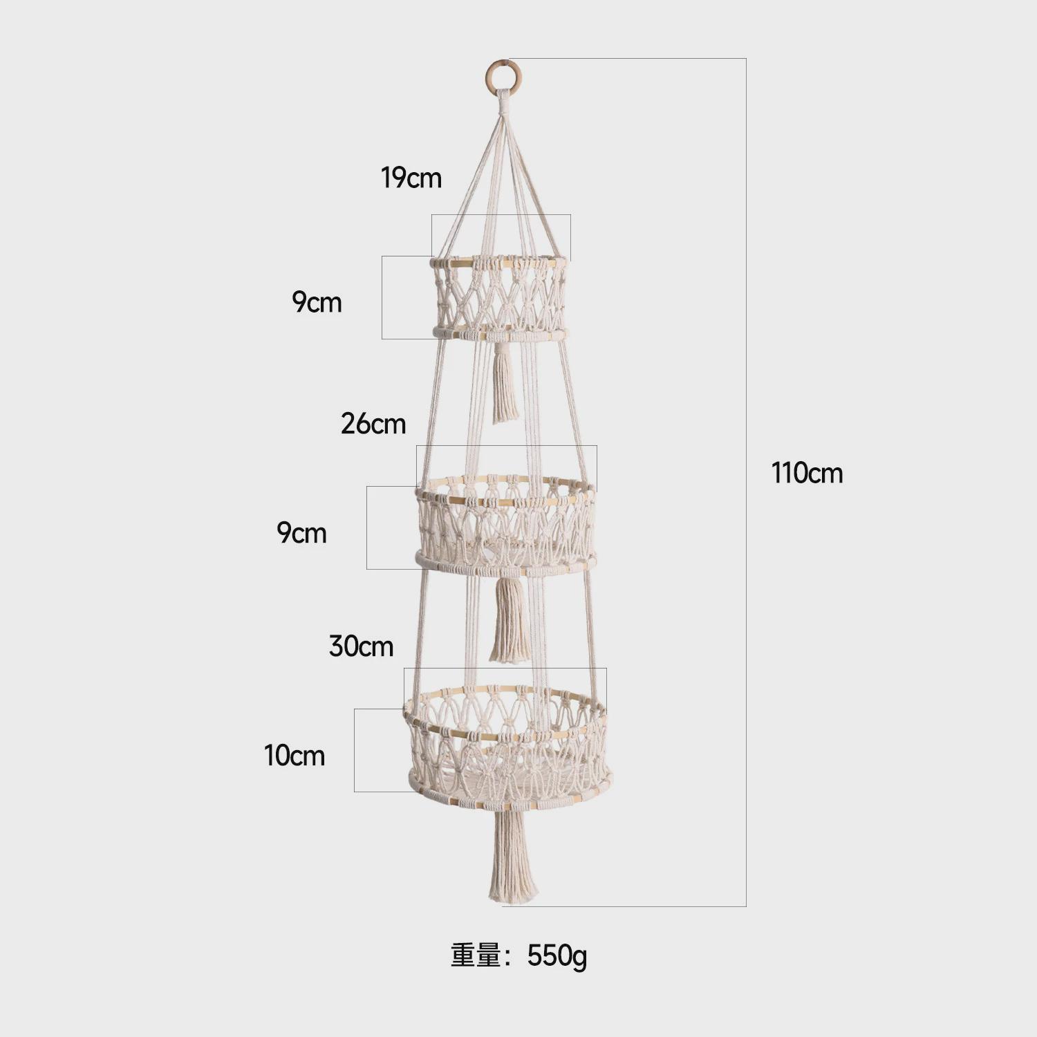 3层厨房挂果篮水果蔬菜存储花边壁挂篮篮室内西米亚装饰挂植物架