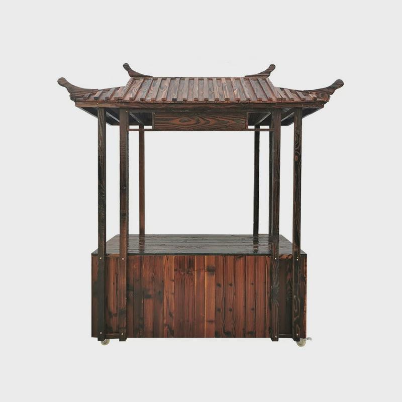 新中式防腐木售货车餐车时尚小推车木制夜市摆摊展示集市活动仿古