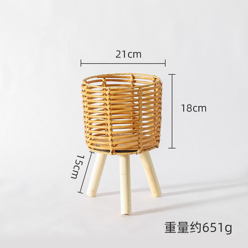 北欧阳台藤编花架客厅沙发组合落地式竹编置物架实木绿萝花盆架子