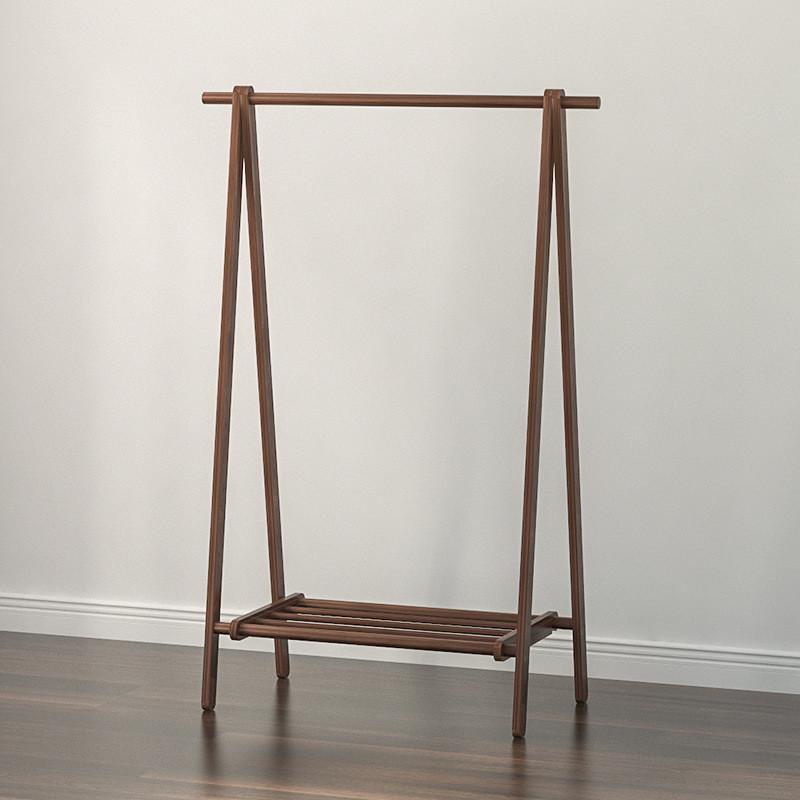 胡桃色榉木衣架实木落地衣架高档日式家具北欧深色卧室挂衣架