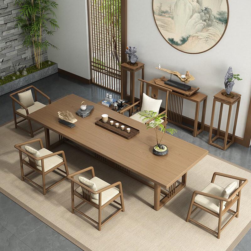 新中式实木茶桌全套茶室茶楼茶台办公室禅意简约泡茶桌家用长条