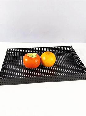 现代简约镂空托盘长方形茶盘客厅茶几黑色金属装饰摆件软装饰品