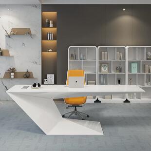 白色办公桌单人班台烤漆老板桌椅组合时尚女士简约现代桌经理总裁