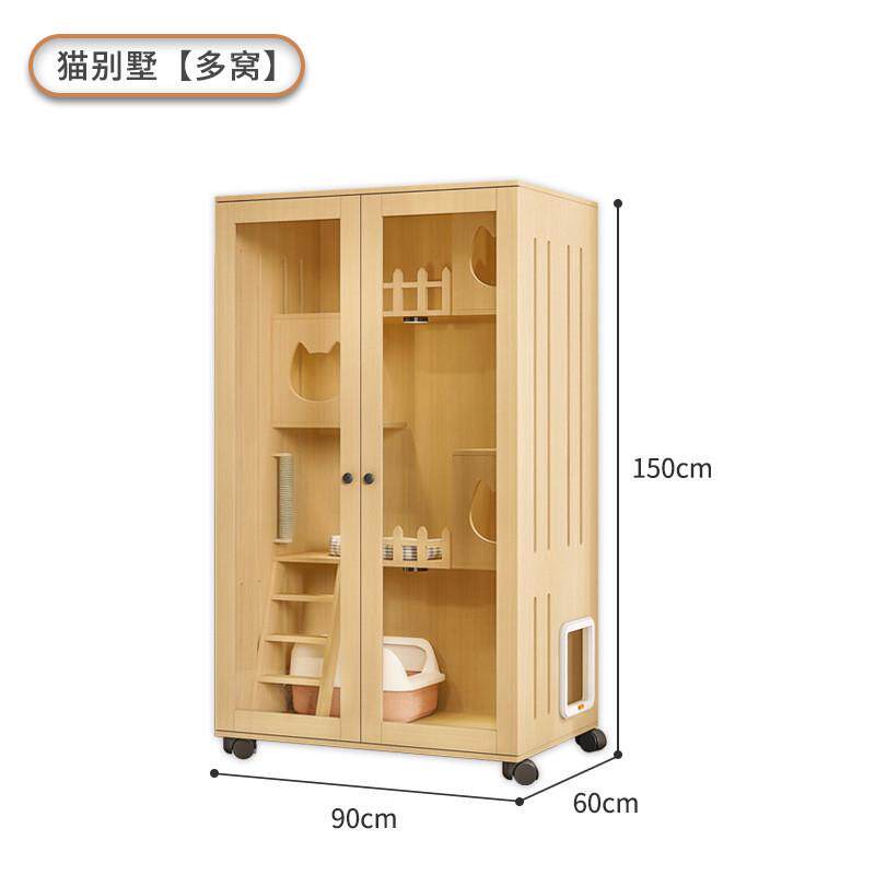 猫猫别墅猫笼家用全景全实木柜木质猫屋室内封闭式豪华猫窝猫房子
