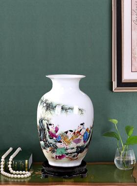 毛掸子收纳瓶陶瓷器小花瓶摆件客厅插花中式家居装饰品电视复古鸡