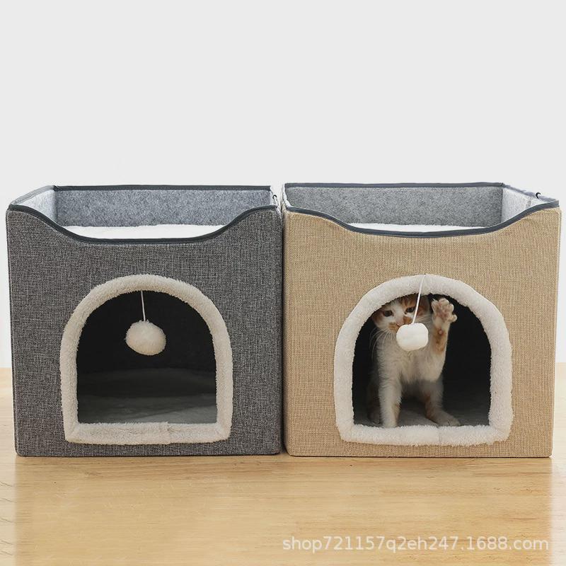 双层猫窝宠物窝毛球猫抓板可折叠便携带四季通用猫屋猫别墅